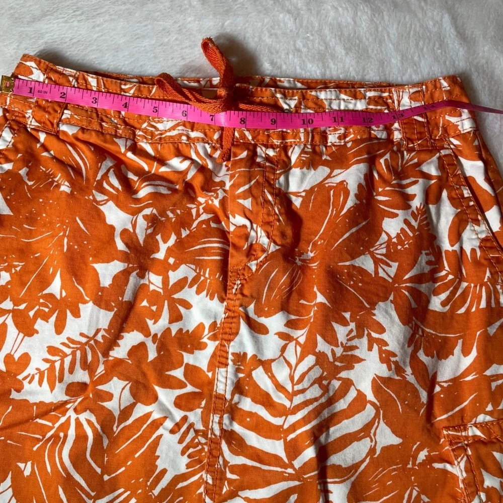 Liz Claiborne Orange Tropical Leaf Cargo Skirt‎ Size 6 Cotton Drawstring Utility